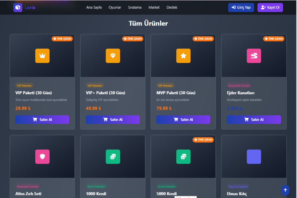 Loria – Oyun Topluluğu ve Market Platformu - Görsel 4