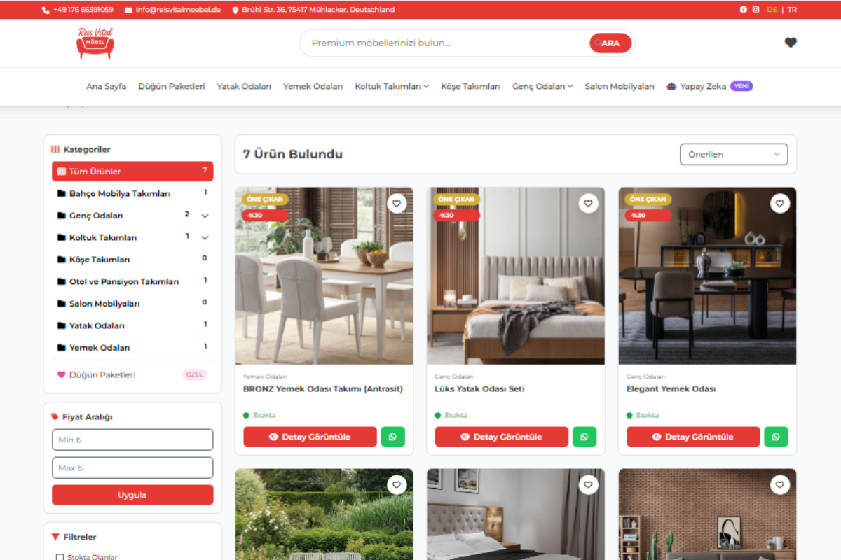 Reis Vital Möbel – Almanya Pazarına Özel Çok Dilli Mobilya Web Sitesi - Görsel 2