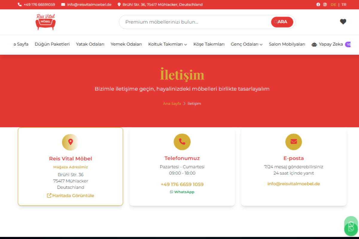 Reis Vital Möbel – Almanya Pazarına Özel Çok Dilli Mobilya Web Sitesi - Görsel 5