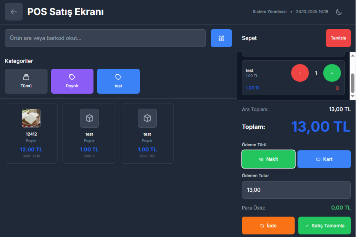 Üstün Mandıra – POS Satış ve Stok Takip Sistemi - Görsel 3