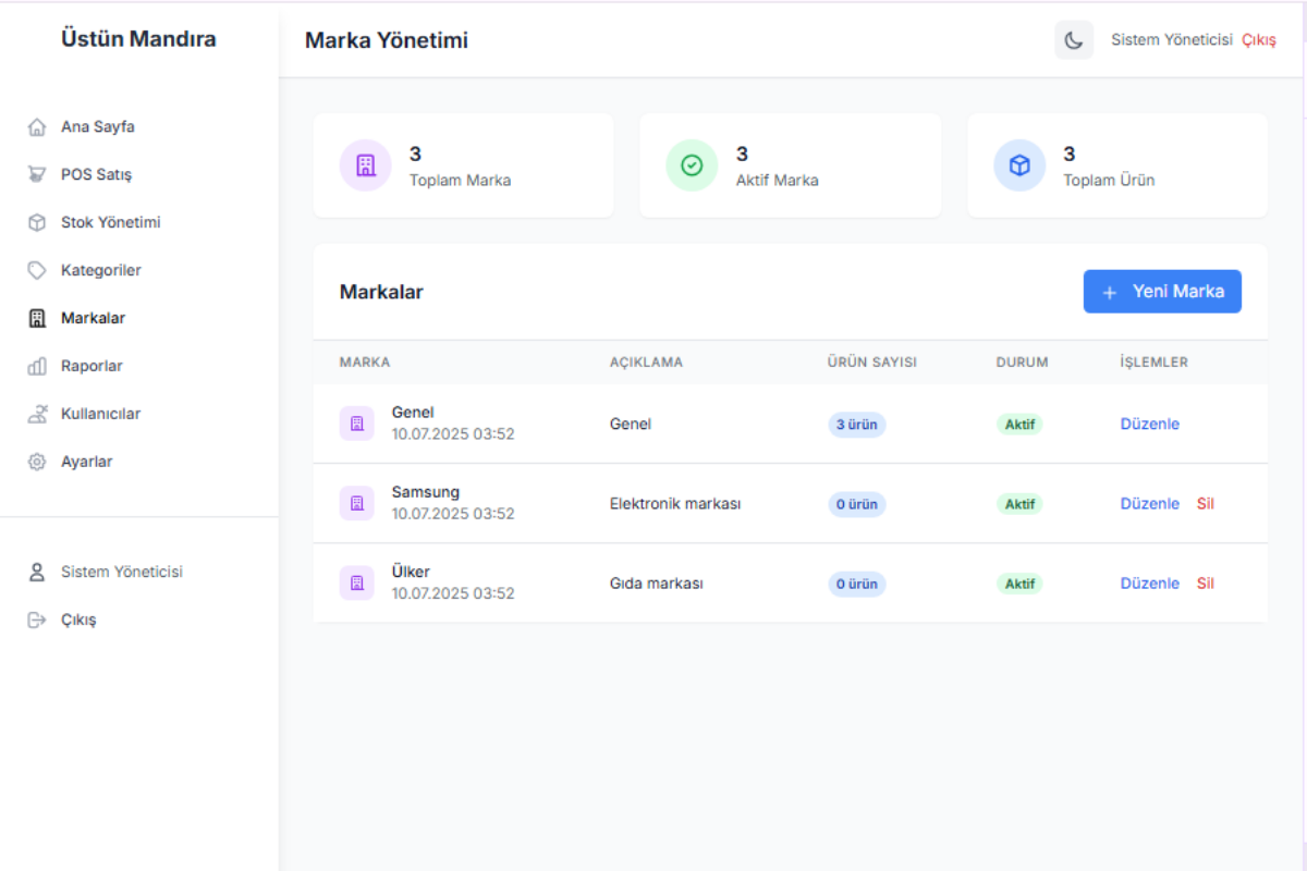 Üstün Mandıra – POS Satış ve Stok Takip Sistemi - Görsel 4