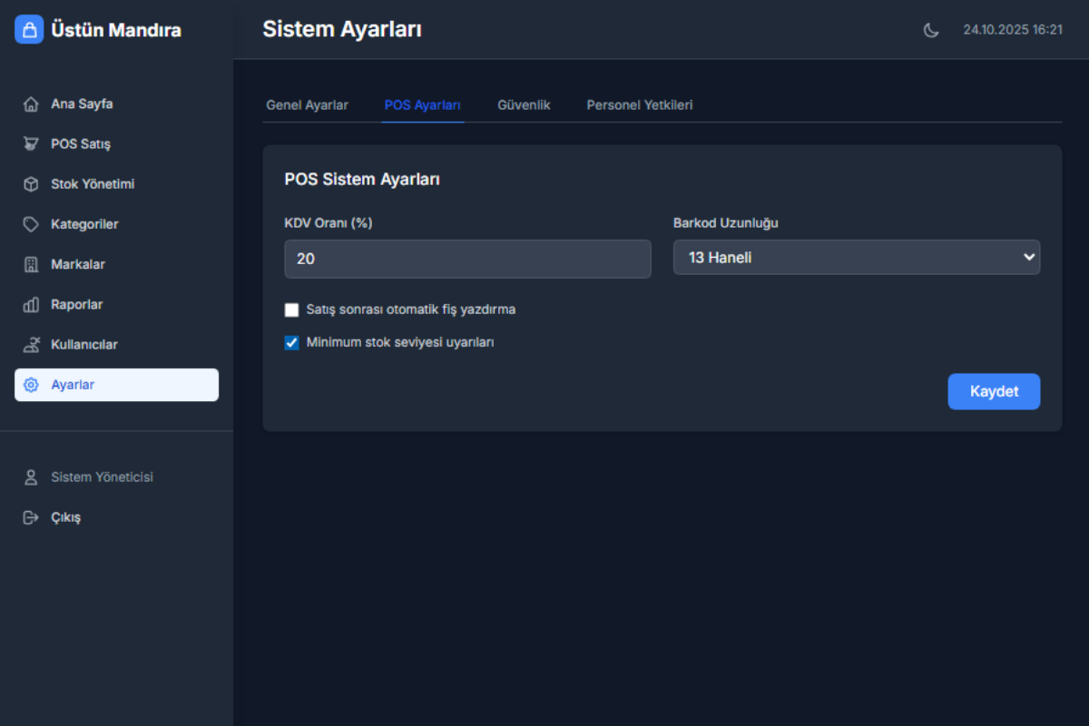 Üstün Mandıra – POS Satış ve Stok Takip Sistemi - Görsel 5